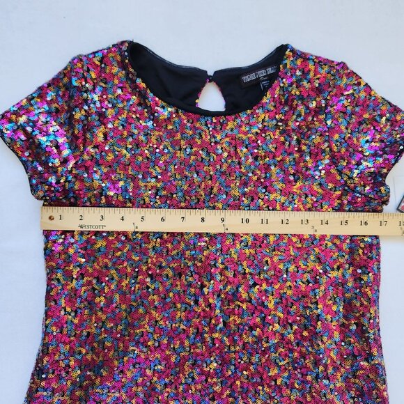 Sequin Multicolor Party Dress Blingy Shiny Glam Disco 70's 80's Evening Girls XL - Picture 4 of 10